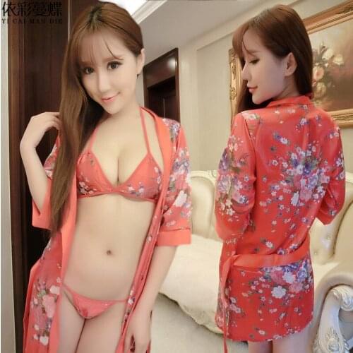 Sexy Lingerie Plus Size Japanese Printed Kimono Bathrobe Uniform Temptation Suit Dressing Gowns For Women Robe sets