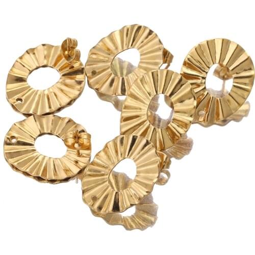 10pcs Lot Gold Stainless Steel Folds Flower Oval Earrings Posts Earring Findings for DIY Jewelry Making Supplies Wholesale Craft
