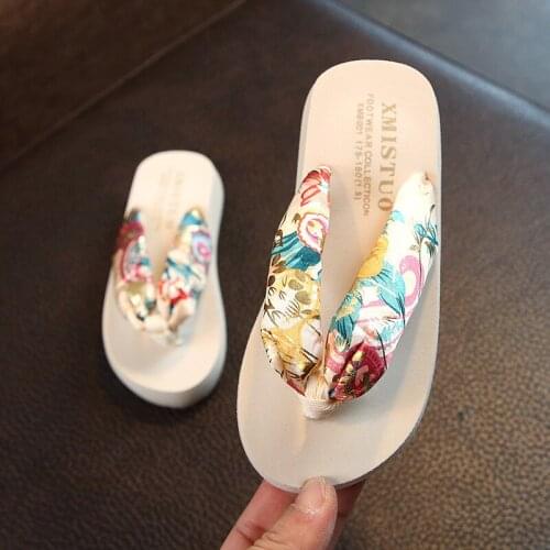 3cm High Heel Womens Summer New Bohemian Satin Wedge with Non-slip Wedge Flip-flops Beach Female Sandals and Slippers Shoes
