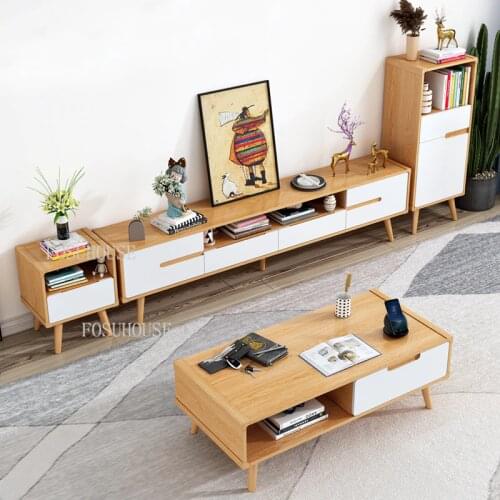 Modern Solid Wood TV Cabinet Living Room Furniture Home TV Stands Nordic Creative TV Side Cabinet Coffee Table Combination