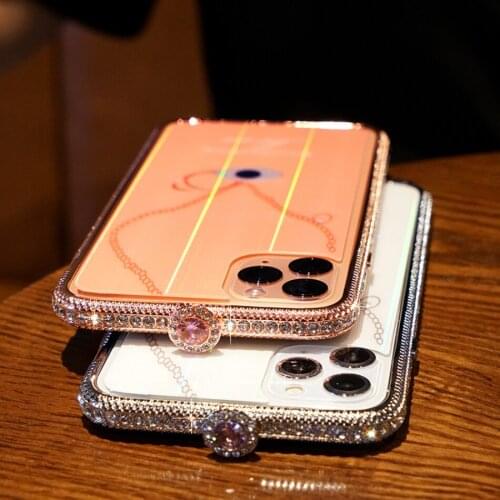Rhinestone Glitter Shiny Bling Protective Metal Frame Case Tempered Glass Back Film For iPhone11 Pro X S Max XR SE2 8 7 6 S Plus