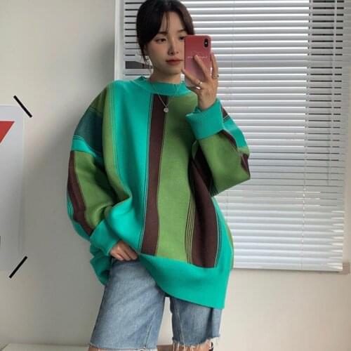 Women Sweater 2021 New Autumn And Winter Trendy Loose Female Pullover Sweater Knitted Teenage Girl Retro Korean Style A30