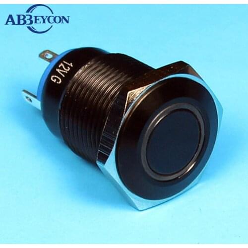 TY 16112 IP67 1NO flat round anti-vandal LED illuminated black metal button High quality switch