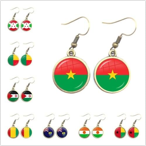 Western Sahara,Guinea,Saint Helena,Niger,Guinea-Bissau,Benin National Flag 16mm Glass Cabochon Drop Earring Jewelry For Women
