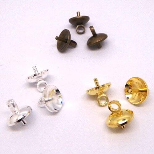 50pcs/lot Pearl Pendant Connector Bail Cap 5/6/8mm Blank Tray Fit Half Hole Round Beads DIY Jewelry Making Findings Accessories