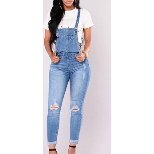 Women Denim Jumpsuit Autumn Pants Hole Sleeveless Denim Overalls Trousers Casual Slim Pencil Jeans Jumpsuit Romper Combinaisons