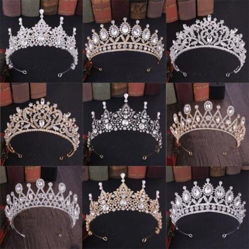 Women 2020 European Red Green Crystal Big Crown Headwear Bridal Wedding Hair Accessories Jewelry Bride Tiaras Princess Crowns