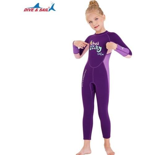 DIVE&SAIL Childrens Warm Swimsuit 2.5MM One-piece Wetsuit Long Sleeve Cold-proof Snorkeling Surfing Jellyfish Suit