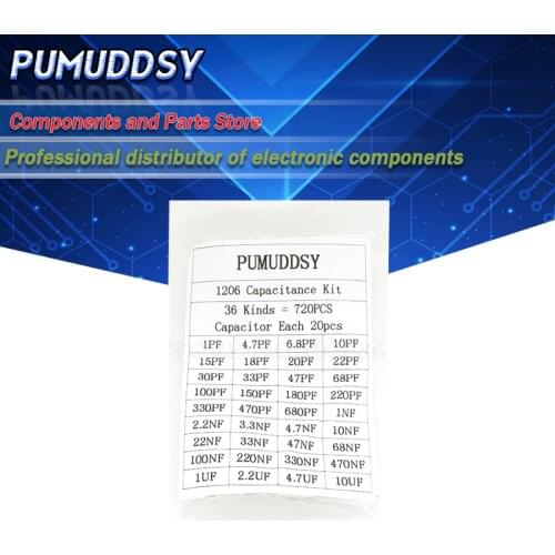 1206 SMD Capacitor assorted kit ,36values*20pcs=720PCS 1pF~10uF Samples Kit electronic diy kit