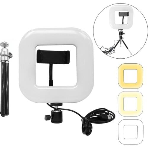 18cm 20cm 23cm Photography LED Selfie Square USB LED Light Dimmable Table Fill Ringlight Makeup With Tripod Stand Phone Holder