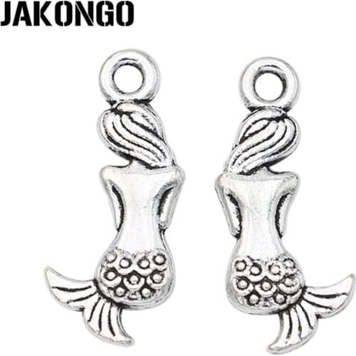 JAKONGO 20pcs Antique Silver Plated Mermaid Charms Beads Pendants for Jewelry Making Bracelet DIY Handmade 20*9mm