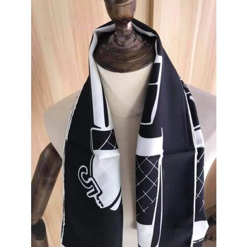 2020 new arrival winter autumn black 100% pure silk scarf twill hand made roll 90*90 cm shawl wrap for women lady