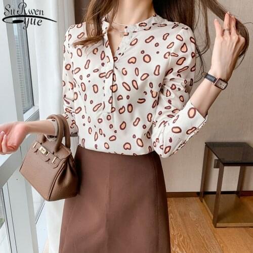 2021 Spring New V-neck Women Shirt Loose Long Sleeve Pullover Fashion Leopard Print Womens Blouse Blusas Mujer 13097