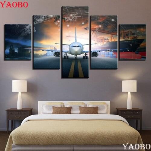 5pcs Square Round 5D DIY Diamond Painting "Aviation Aircraft" Multi-picture Combination 3D Embroidery Mosaic Home decoration
