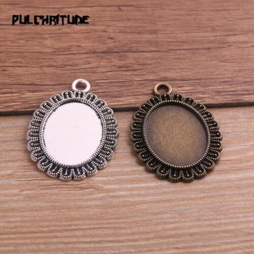 6pcs 18*25mm Inner Size Two Color Metal Alloy Simple Oval Hollow Out Cabochon Pendant Setting Jewelry Findings