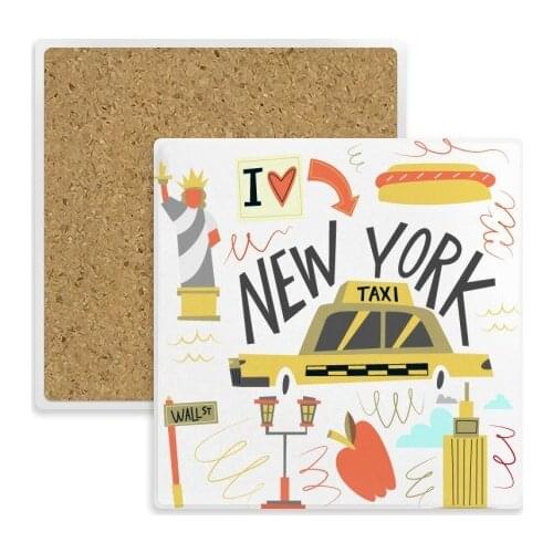 America New York City Liberty Illistration Square Coaster Cup Mug Holder Absorbent Stone for Drinks 2pcs Gift