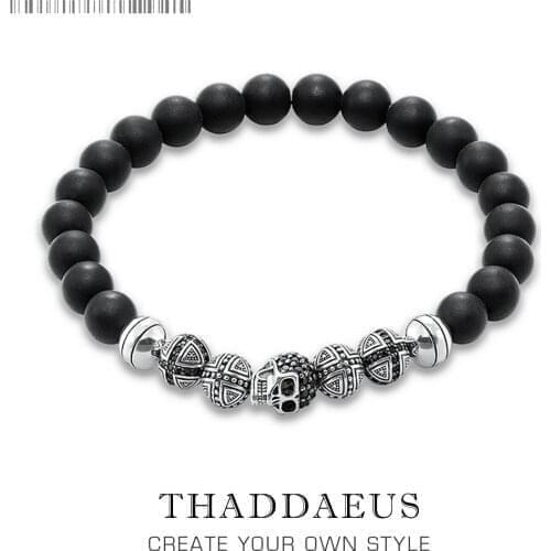 Skull Cross Bead Bracelet,Europe Style Rebel Fashion Punk Jewelry For Men And Women,2019 Beads Silver Obsidian Gift Heart