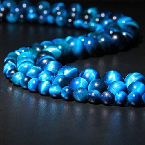 15.5" Natural Royal Blue Tiger Eye Stone Beads 6 mm 8 mm 10 mm 12 mm Gem Stone Polished Round Beads For DIY Jewelry Making Gift