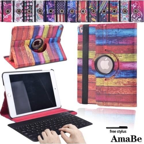 Drop Resistance Cover Case for Apple IPad Mini 1/2/3 360 Degree Rotating Stand Leather Protective Cover + Bluetooth Keyboard