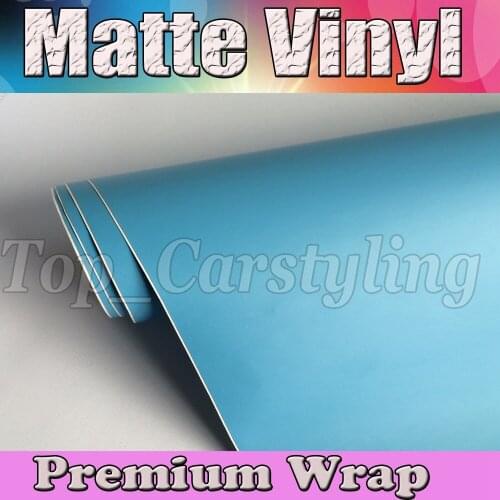Baby Blue Matt Vinyl Sticker For Car Wrapping Film With Air Release For Sky Blue Color Covering Skin Size:1.52x30m/roll