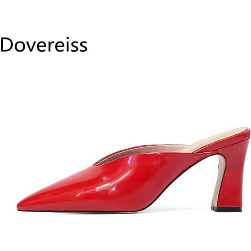 Dovereiss Fashion Womens Shoes Summer New Red White Pointed Toe Mules Consice Pure Color Sexy Elegant Slippers Big Size 42 43