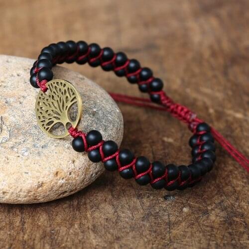 Tree of Life Stainless Steel Matte Onyx Charm Bracelets Women Bohemia Yoga String Braided Wrap Bracelet Couple Handmade Jewelry