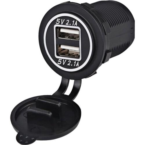 Dual USB Cup Type Car Charger Blue LED Display Adapter for Motorcycles Boat