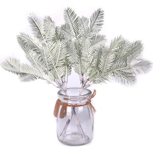 6pcs Artificial Plastic White Pine Plants Branches Wedding Party Home Decorations DIY Christmas Tree Handmade Craft Accessories