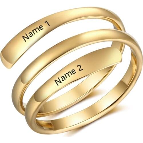 Personalized Name Rings Fashion Stainless Steel Jewelry Engraved 2 Names Wedding Rings Classic Engagement Promise Gift for Women