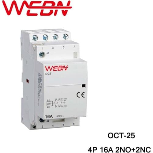 OCT-25 Series AC 230V 50/60Hz Household Contactor4P 16A 2NO+2NC Two Normal Open and Two Normal close Contact Din Rail Contactor