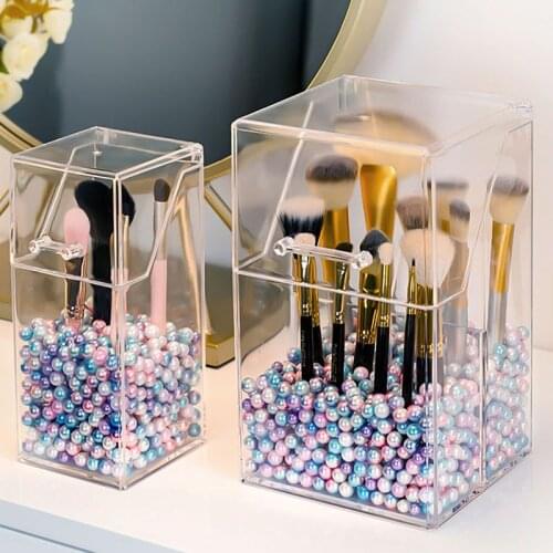 Cosmetic Brush Storage Box Makeup Organizer Acrylic Brush Holder Eyeliners Display Holder with Lid Clear Dustproof Plastic Box
