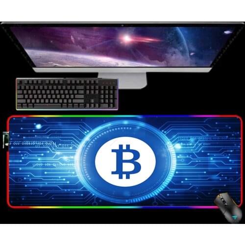 RGB Art Bitcoin XXL 90X30 Mouse Pad Alfombrilla Raton Mousepad Keyboard Pad LED Mause Pad No-slip with Backlit Tapis De Souris