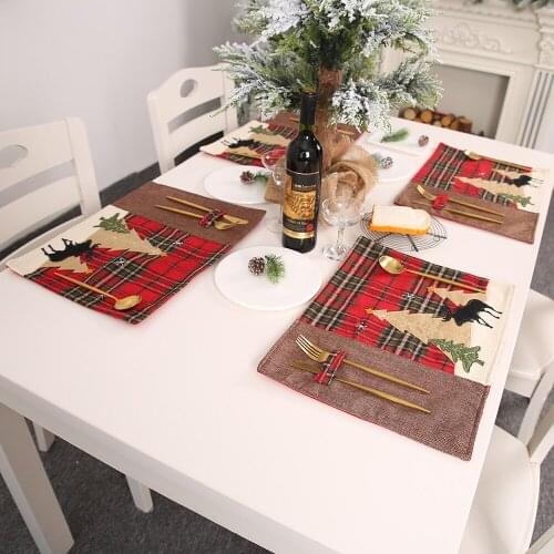 New Year 2022 Christmas Decoration Table Mats Heatproof Cloth Christmas Placemat Elk Tree Table Kitchen Decoration Home Decor