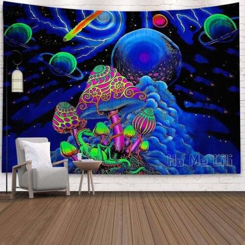 Beautiful Colorful Mushroom Tapestry Magical Forest Art For Living Room Decor