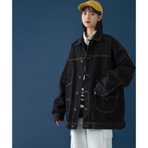 New Women Jacket Casual Womens Denim Jackets Loose Vintage Womens Coat Cartoon Large Size Women Jackets Spring Autumn 2021