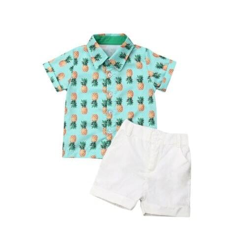Summer Kids Baby Boy Formal Suit Cotton Pineapple Shirt+Shorts Pants 2Pcs Children Outfits Clothes Toddler Sunsuit Clothing Sets