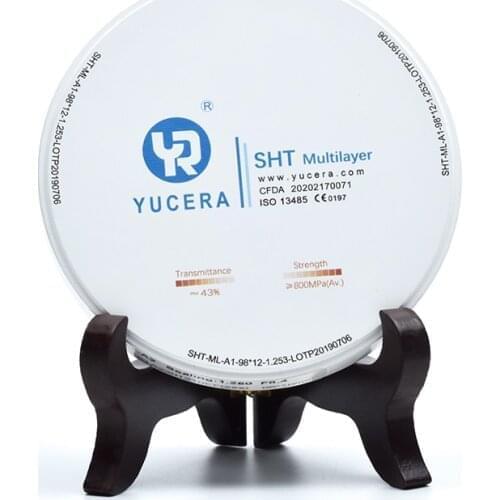 Factory Wholesale YUCERA Preshade 25mm SHT Multilayer Zirconia Block A1 B1 D3 For Dental CAD CAM