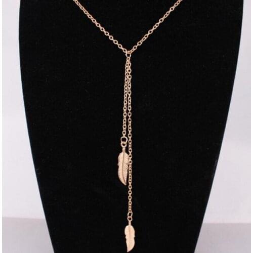 Fashion Women Vintage Long Necklace Jewelry Gold Color Simple Feather Pendant Necklaces Colar Everyday Jewellry Bijoux