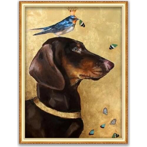 Animal Dachshund DIY Cross Stitch Embroidery 11CT Kits Needlework Craft Set Cotton Thread Printed Canvas Home Decoration Hot