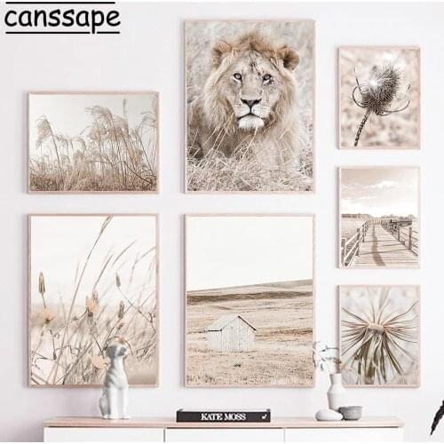 Lion Poster Dandelion Reed Wall Art Painting Hay Posters Wild Landscape Canvas Print Scandinavian Wall Pictures Home Decoration