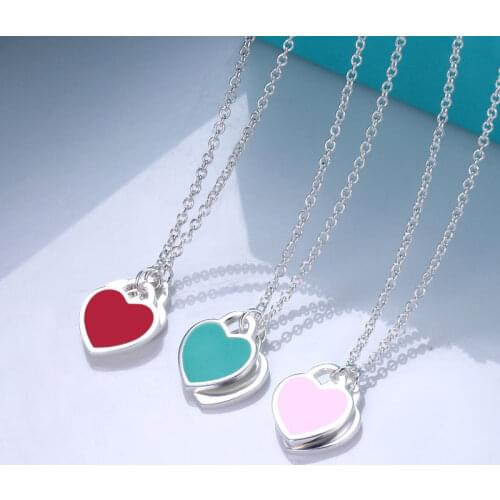 2021 New arrival double heart of love enamel forever love necklace stainless steel Short necklace chain for women jewelry gift
