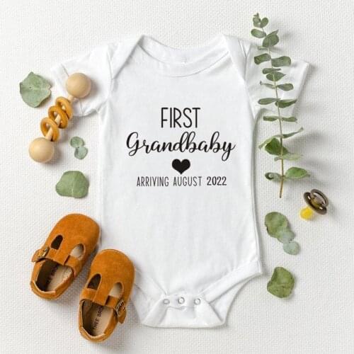 Baby Announcement First Grandbaby 2022 Baby Bodysuit Pregnancy Reveal Custom Romper Baby Shower Gift 100% Cotton