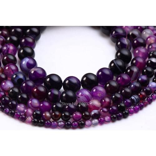 Wholesale Natural Stone Purple Stripe Agates Beads Round Loose Beads for Jewelry Making Necklace Bracelet DIY 4/6/8/10/12mm