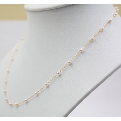 Pure 18K Yellow Gold Necklace O Chain Link For Women Natural Akoya 29PCS Pearl Link 16.5''L