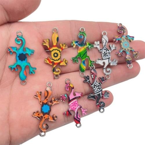 Peixin 10Pcs/Set Colorful Mixed Color Animal Connector Cute Gecko Accessories For Women DIY Jewelry Making Accessories Wholesale