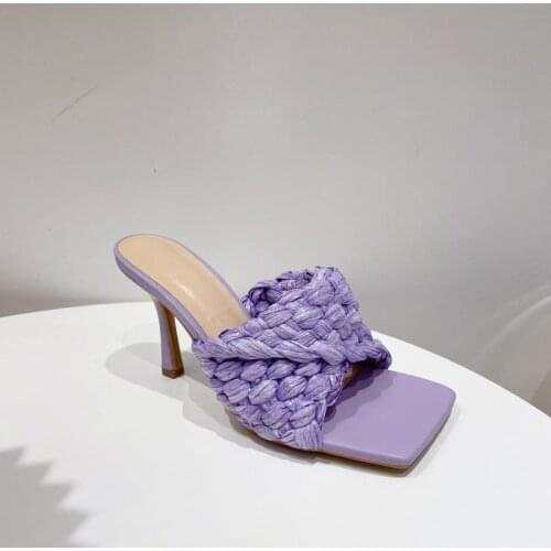 Sexy Womens Slippers 2021 New Candy Color Woven Stilettos Fashion Outer Wear Sandals