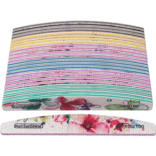 25pcs Nail Files 80/100/150/240/320 Washable Nail Buffer Colorful Flower Block Strong Sandpaper UV Gel Polish Manicure Supplier