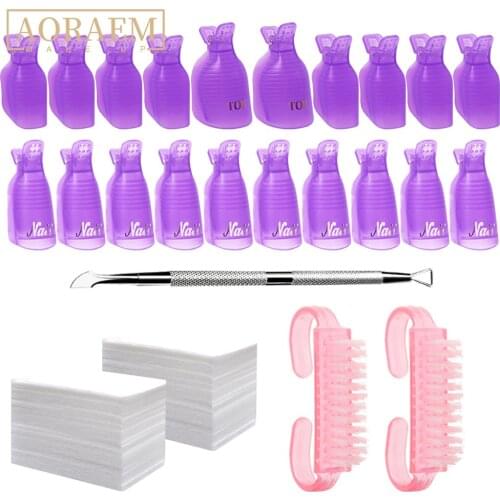 AORAEM Plastic Nail Polish Remover Clip Nail Art Soak Off Cap Clips Nails Degreaser Pusher Cleaner Brush For Fingers Toes Tools