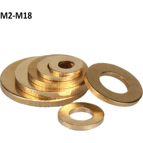 Brass Copper Flat Washer Plain Gasket Pad M2 M2.5 M3 M4 M5 M6 M8 M10 M12 M14 M16 M18 Thickness 0.4/0.5/0.8/1/1.2/1.5/2/3mm