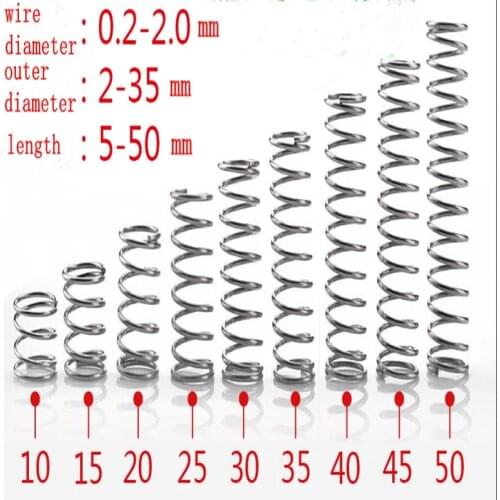10pcs stainless steel wire diameter 0.3-1.4mm outer diameter 2-22 length 5-50 compression spring rust proof